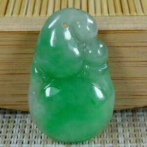 Certified 100% natural A Green jadeite jade Small Pendant~gourd 葫芦~福禄双收
